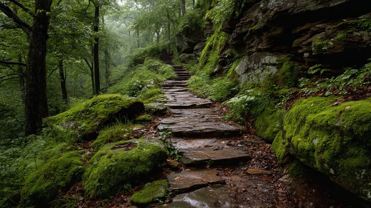 静かな森の小道：豊かな緑と神秘的な石の間を巡る穏やかな旅で、自然の美しさを発見しましょう