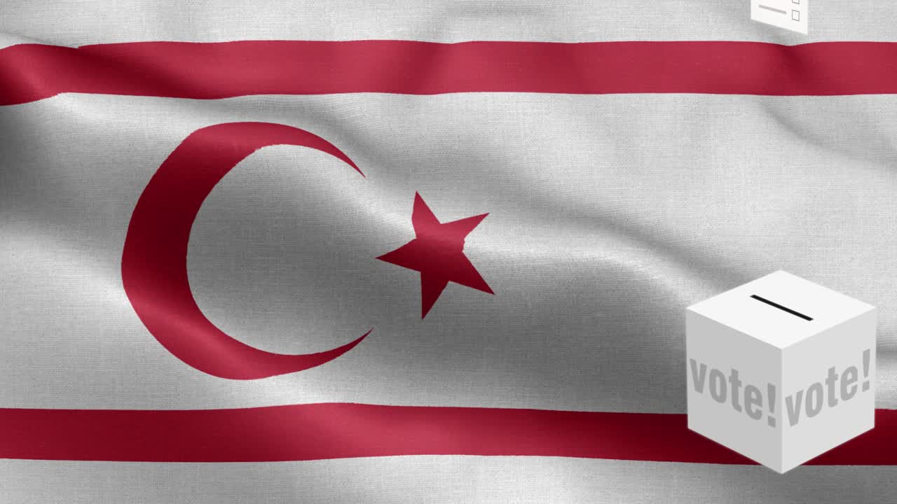 las urnas vuelan a la caja para la selección de la república turca de chipre del norte - caja de votación frente a la bandera
