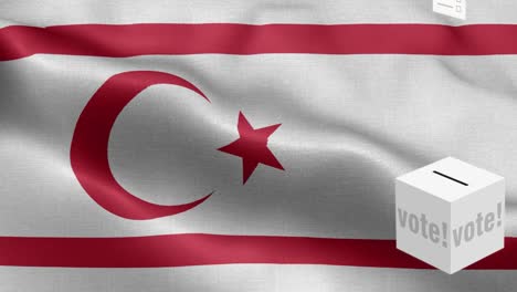 ballots fly to box for turkish republic of northern cyprus selection - ballot box in front of flag