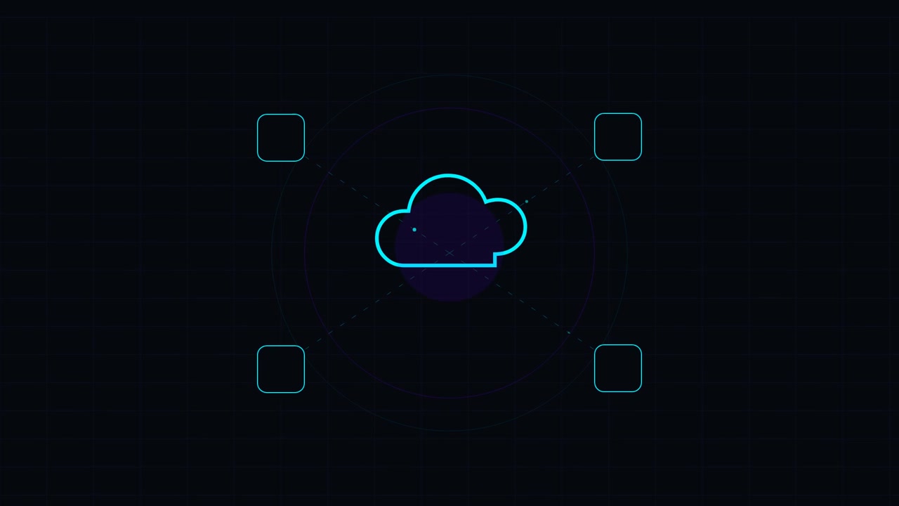 Digital Cloud Computing Icon Animation on Dark Background