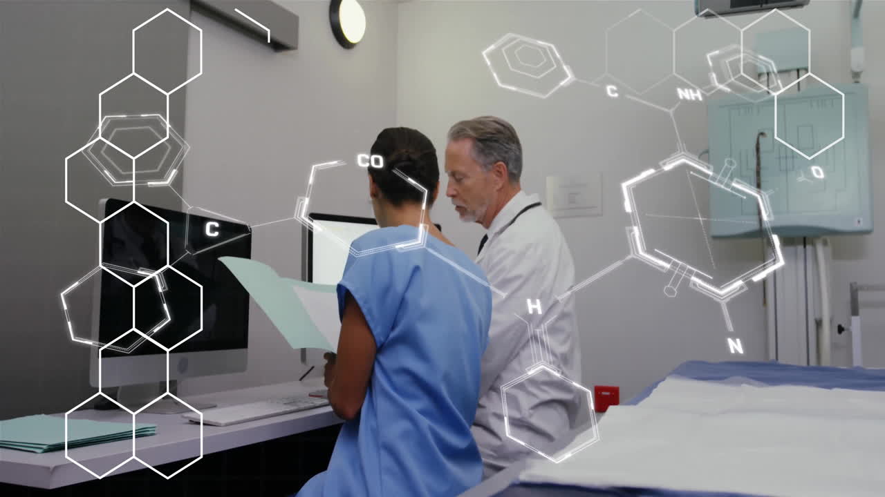 animación del procesamiento de datos sobre diversos científicos en el laboratorio