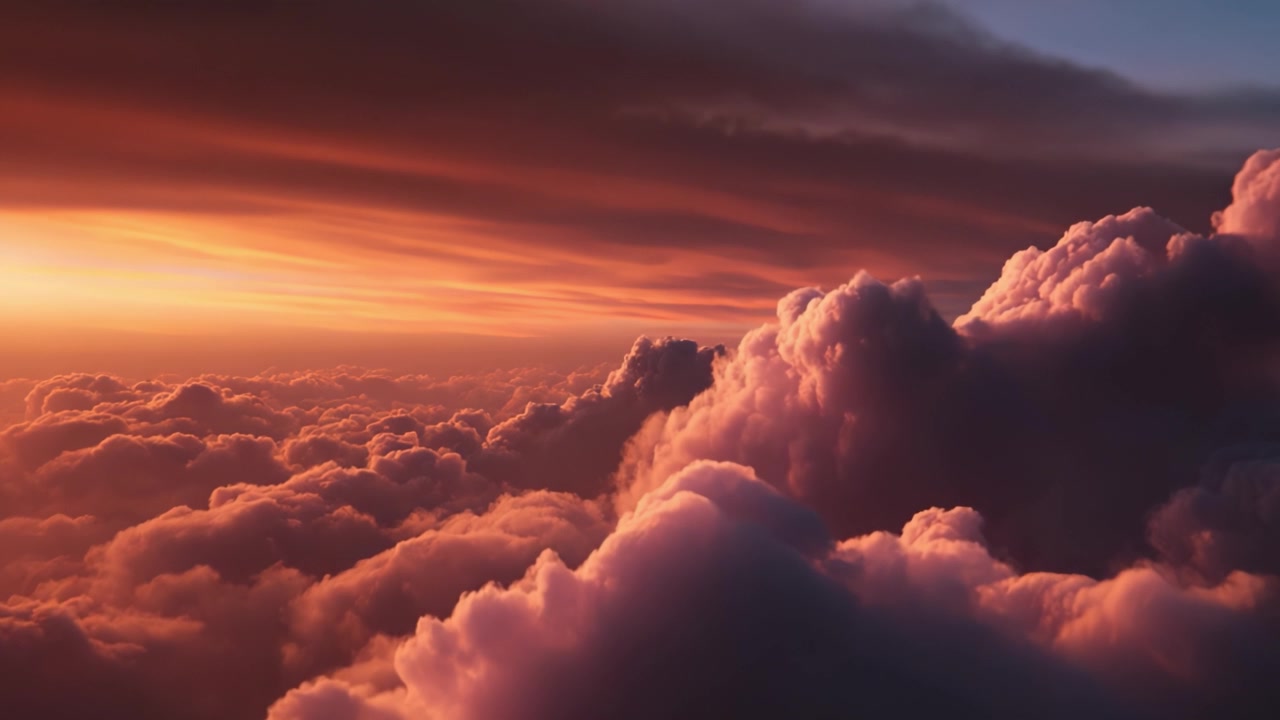 Ein atemberaubender Anblick lebendiger, farbenfroher Wolken, beleuchtet vom warmen Licht einer untergehenden Sonne, der die Schönheit der atmosphärischen Phänomene der Natur zeigt