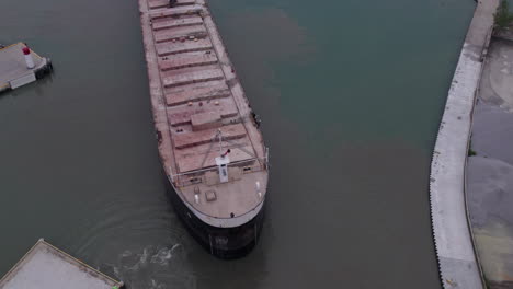 aerial view of sam laud freighter at kingsville harbour in canadian province of ontario