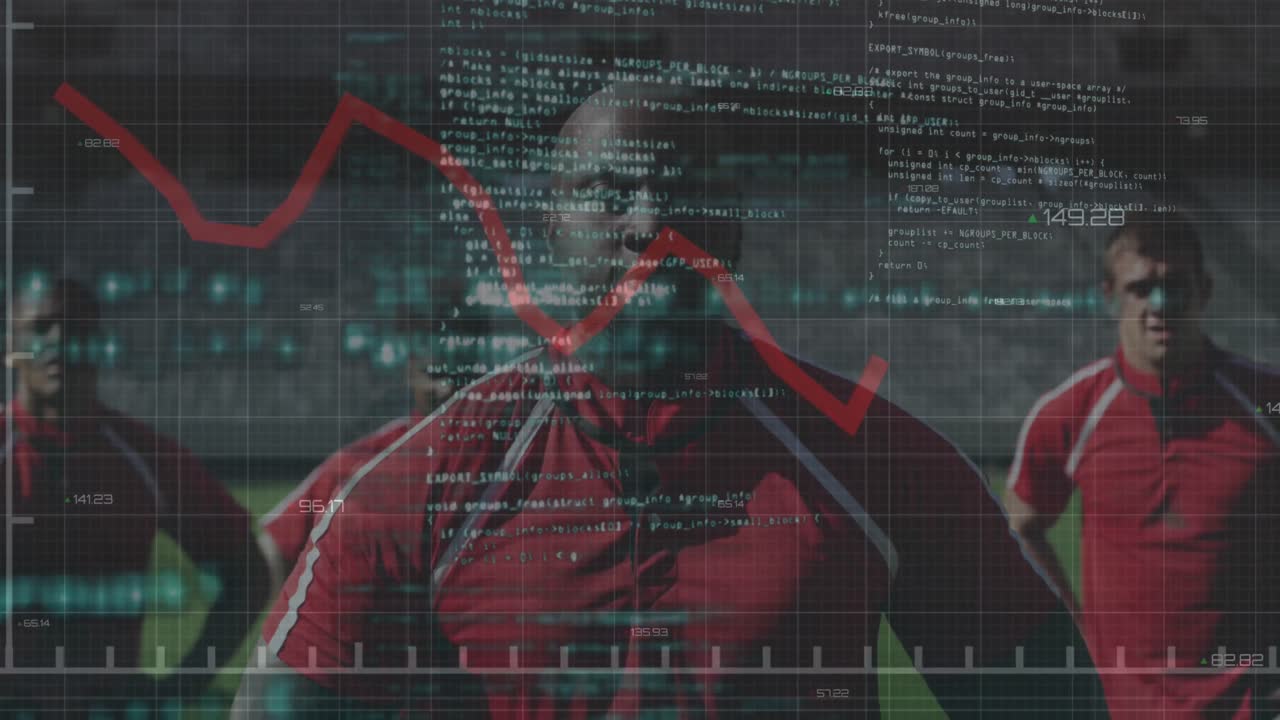 animación de estadísticas y procesamiento de datos sobre jugadores de rugby en estadios deportivos