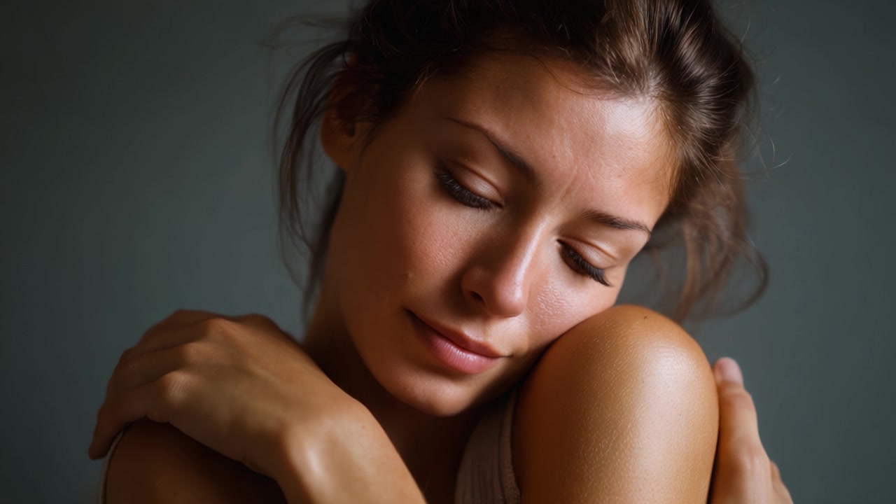 Un Momento de Reflexión: Un primer plano de la expresión contemplativa de una mujer, capturando la profundidad de la emoción y la introspección en un entorno sereno
