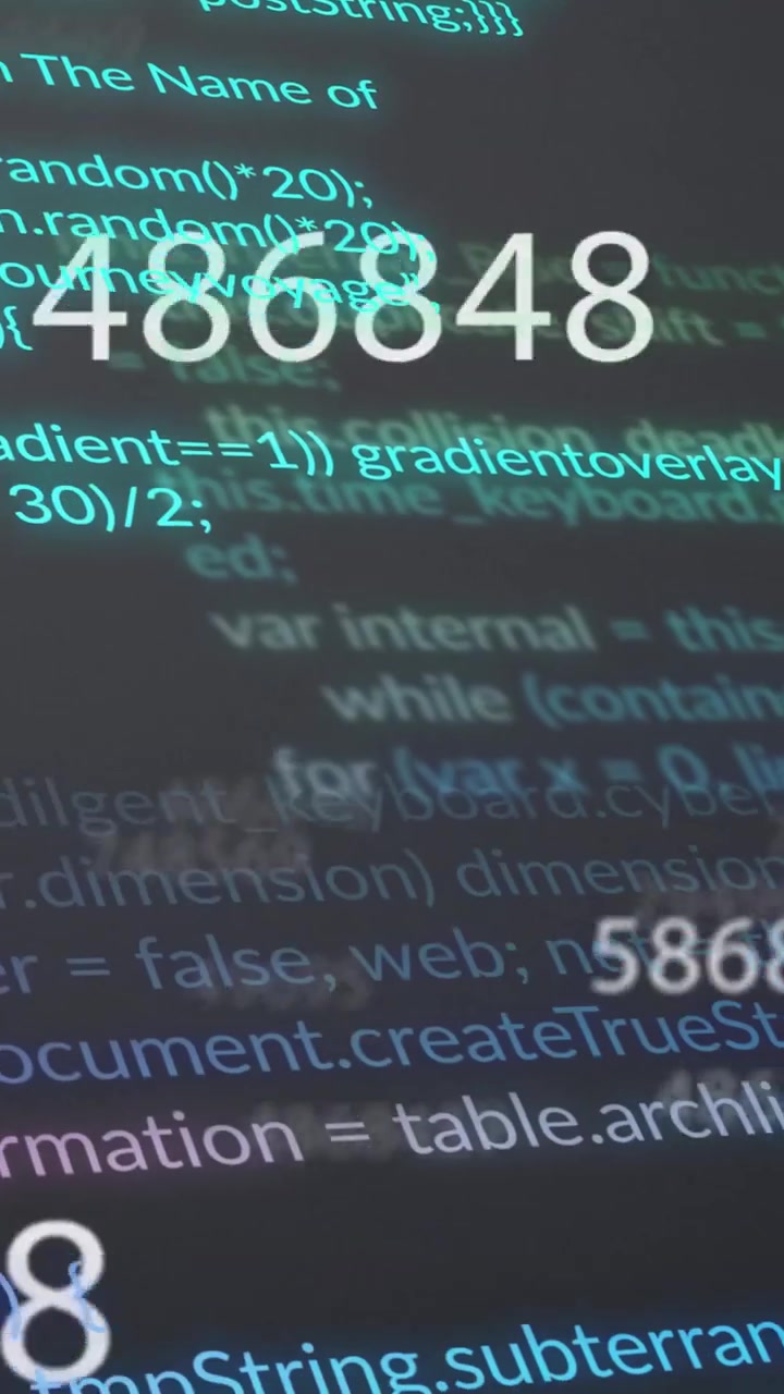Vertical video: View sliding and tilting, code shifting as counters morphing to 63214 for data
