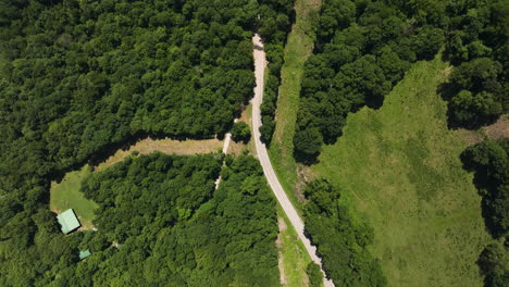 aerial view of highway 74 along buffalo national river towards jasper city in arkansas, usa