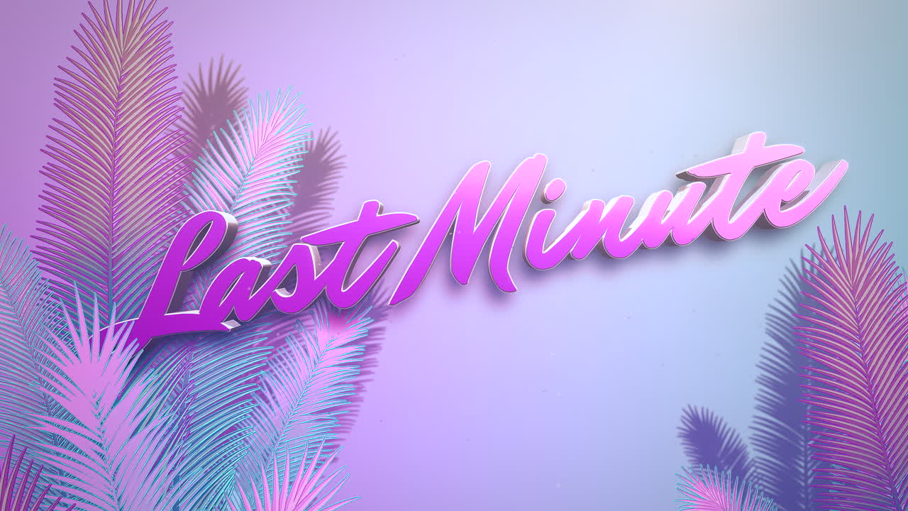 último minuto en degradado morado con palmeras tropicales