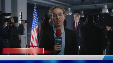 news reporter at a press conference