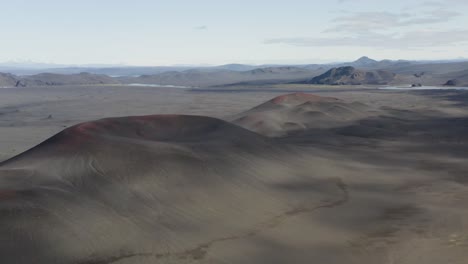 Cinematic-Volcano-Landscape-with-crater-and-bright-sky-on-Iceland-Island---Trucking-drone-shot