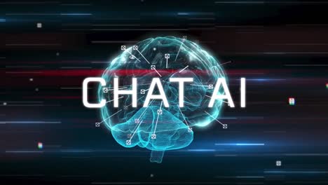 animación de texto de chat de inteligencia artificial y procesamiento de datos sobre el cerebro humano