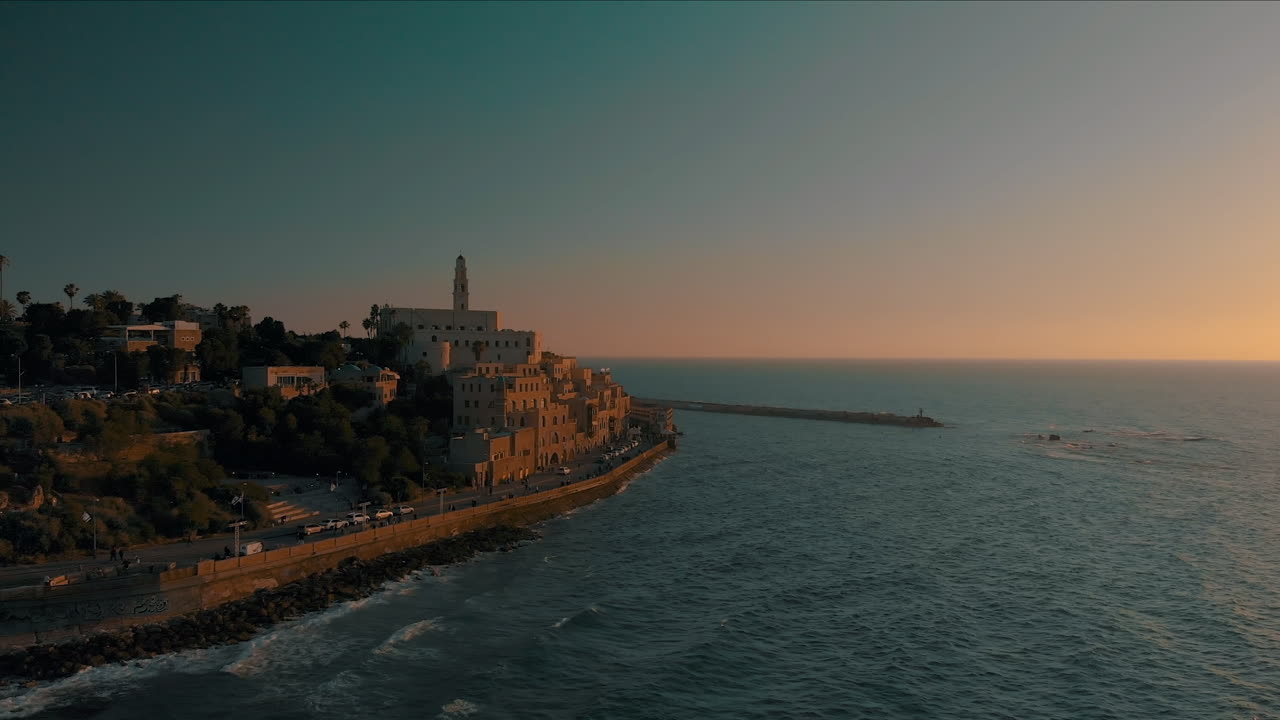 tel aviv - hora del atardecer de jaffa - imágenes aéreas de drones