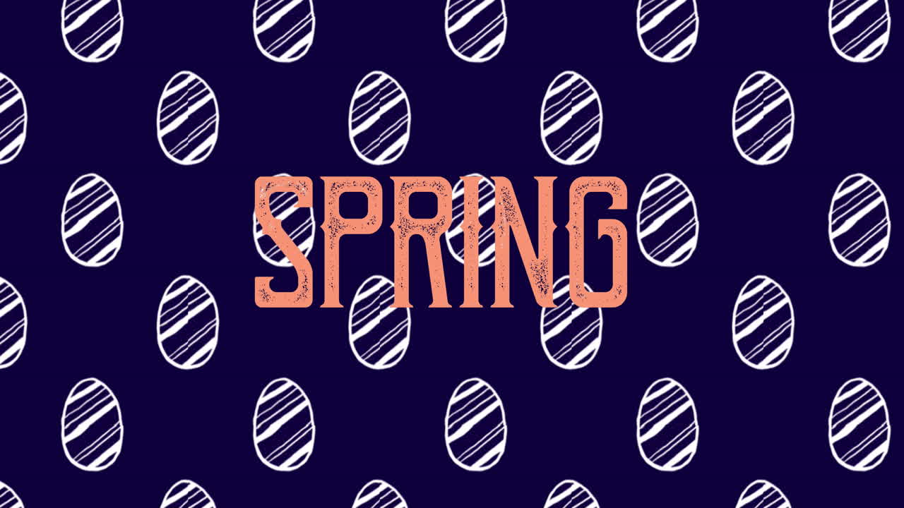 Animation of spring over eggs on navy background