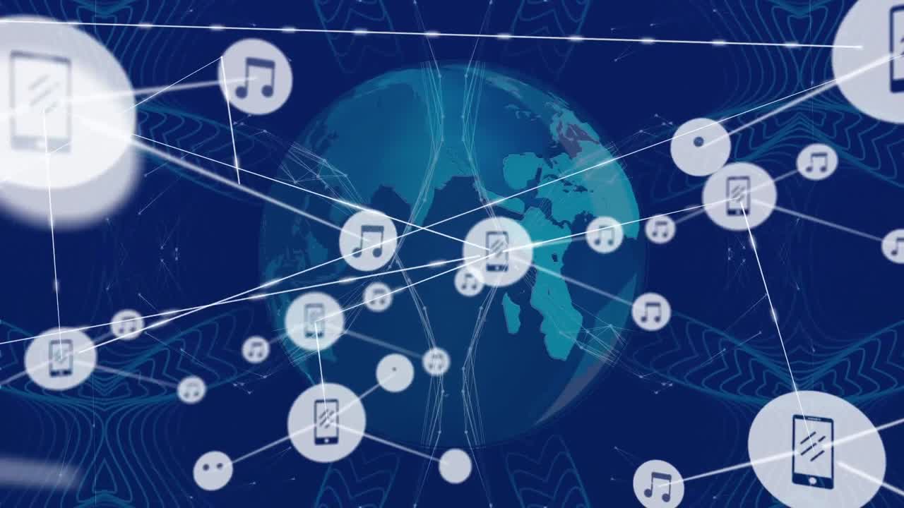 전 세계에 있는 아이콘과 연결된 네트워크의 애니메이션