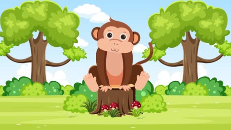 animated monkey interacting with forest environment