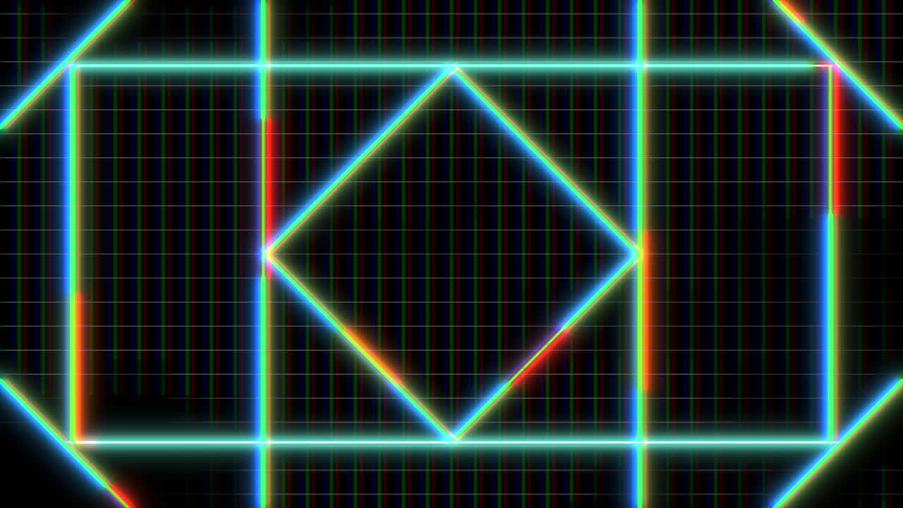 pantalla digital con líneas geométricas de neón y efecto de falla