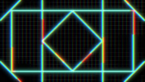 pantalla digital con líneas geométricas de neón y efecto de falla