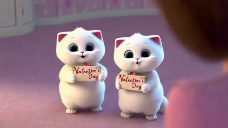 cute cartoon kittens on valentine's day