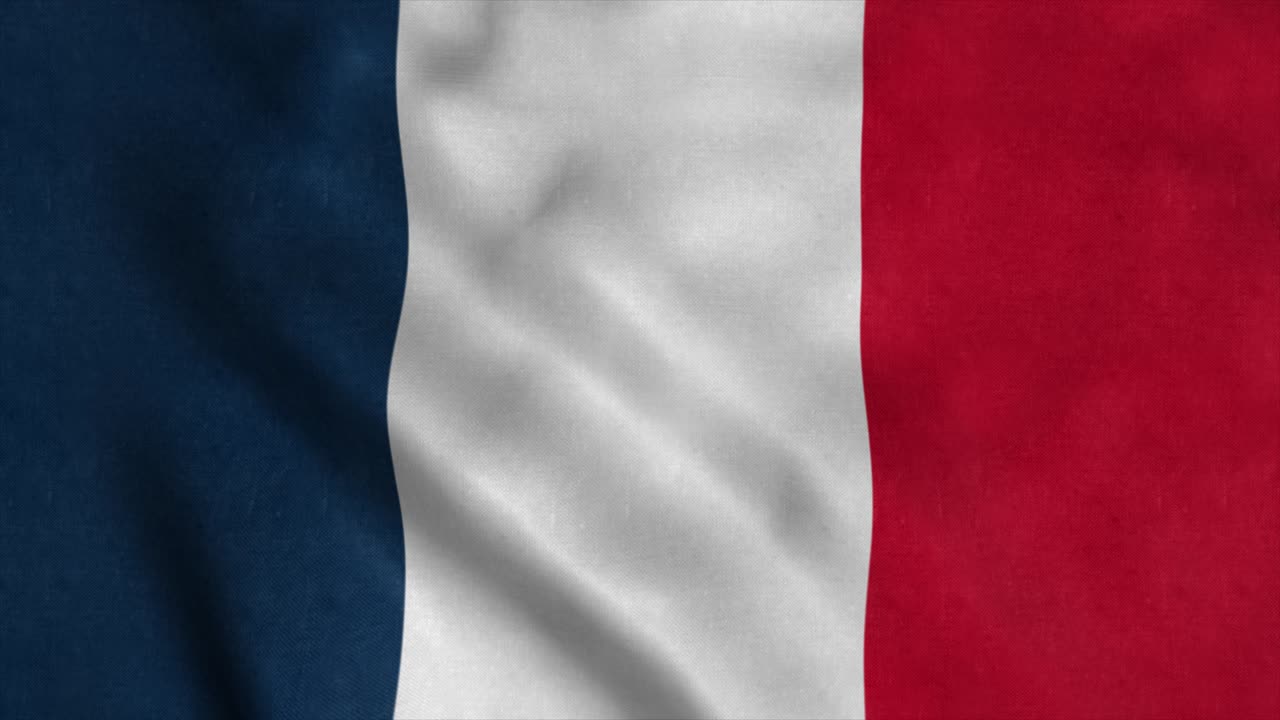Bandera de Francia ondeando al viento con textura de tela muy detallada. Bucle sin fin, 4K