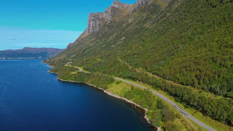 Aerial-over-road-near-Syvdefjorden-in-the-Vanylven-Municipality,-Norway