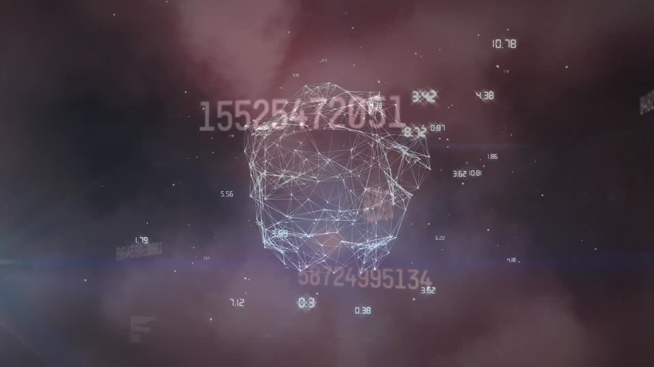 Animation of numbers, network of connections over globe