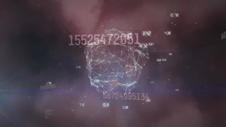 Animation of numbers, network of connections over globe