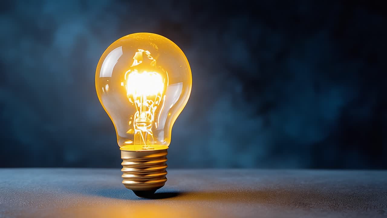 A Captivating Journey of Light: The Transformation of a Vintage Light Bulb from Unlit to Radiantly Illuminated Against a Moody Background