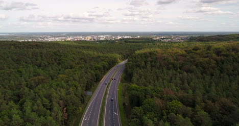 highway view from drone and panorama of the city