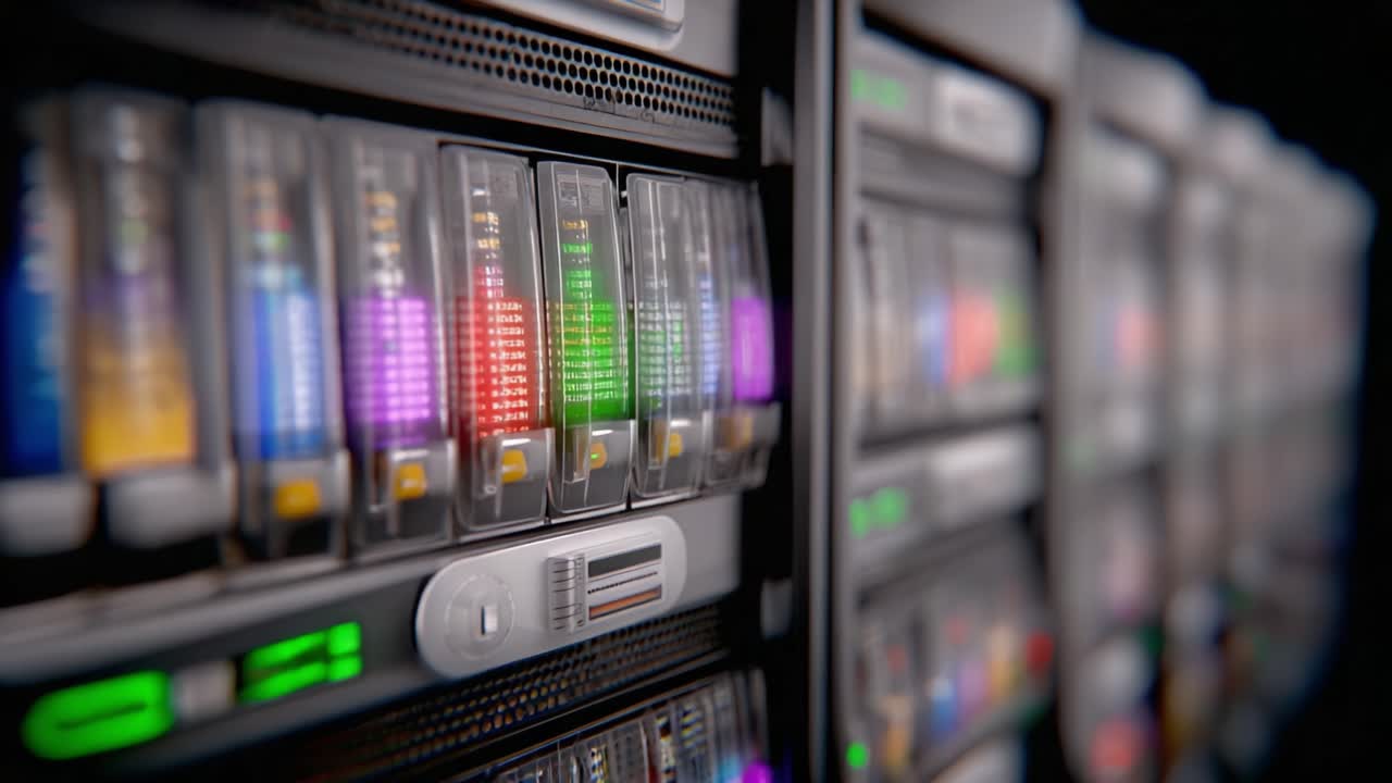 Exploring the Intricate Design and Vibrant Lights of Cutting-Edge Data Storage Systems Showcasing Advanced Technology and Robust Performance