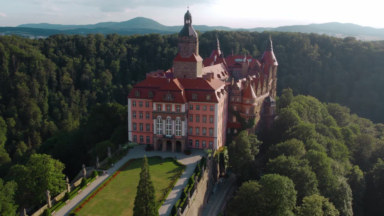 Aerial View of a Beautiful Castle in the Mountains