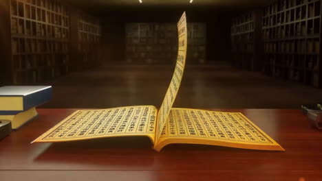 ancient chinese history book, traditional culture ancient, old book open in a 3d animation for writing, business and education concept