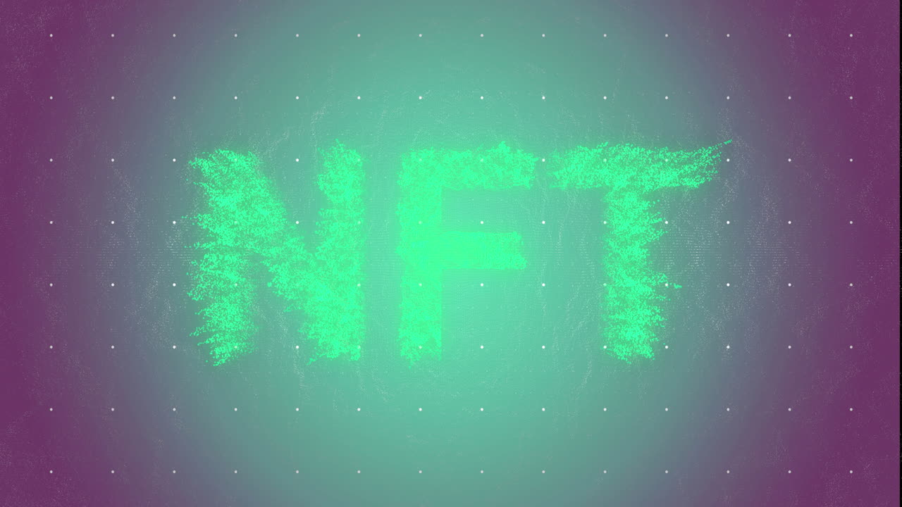 animación del banner de texto de nft y el patrón de puntos contra un fondo de gradiente púrpura