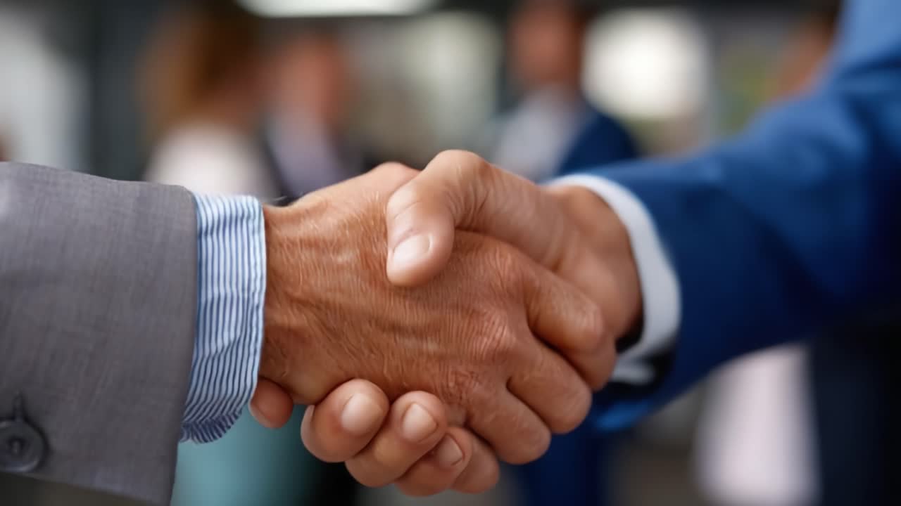 Two Individuals Engaging in a Professional Handshake, Signifying Agreement and Collaboration in a Business Environment, Symbolizing Trust and Partnership