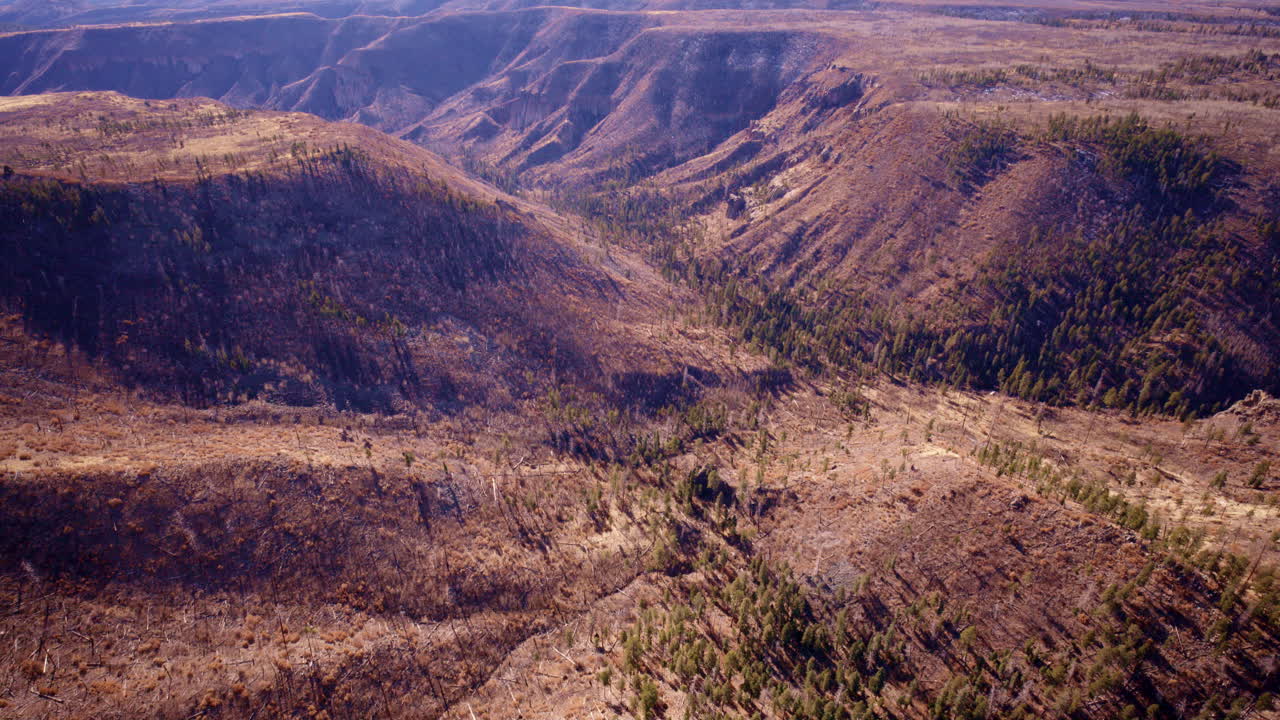 Droneoptagelse, der fanger ørkenkløftteksturer og busklandskabs-økosystemet i det nordlige New Mexico