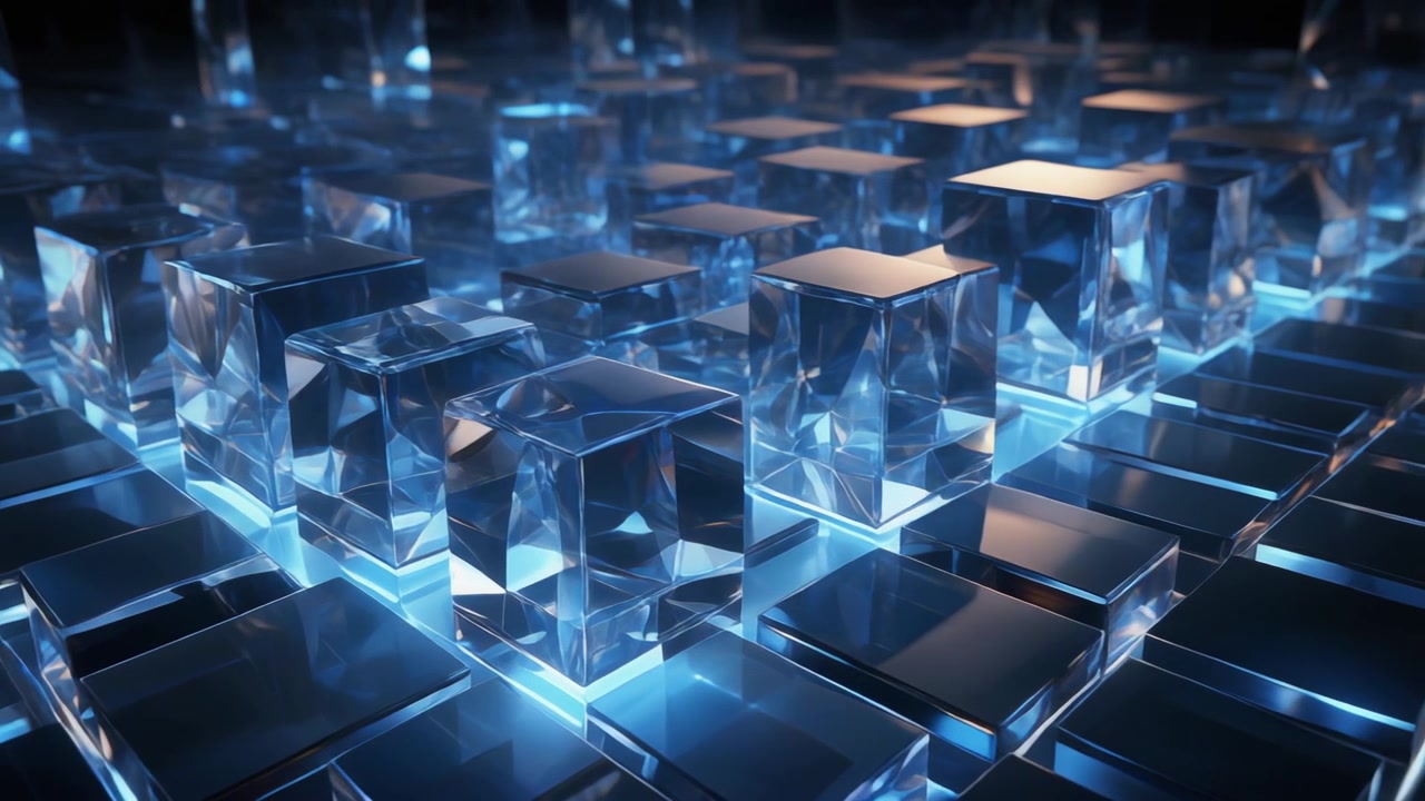 Abstract Grid of Glowing Transparent Glass Cubes