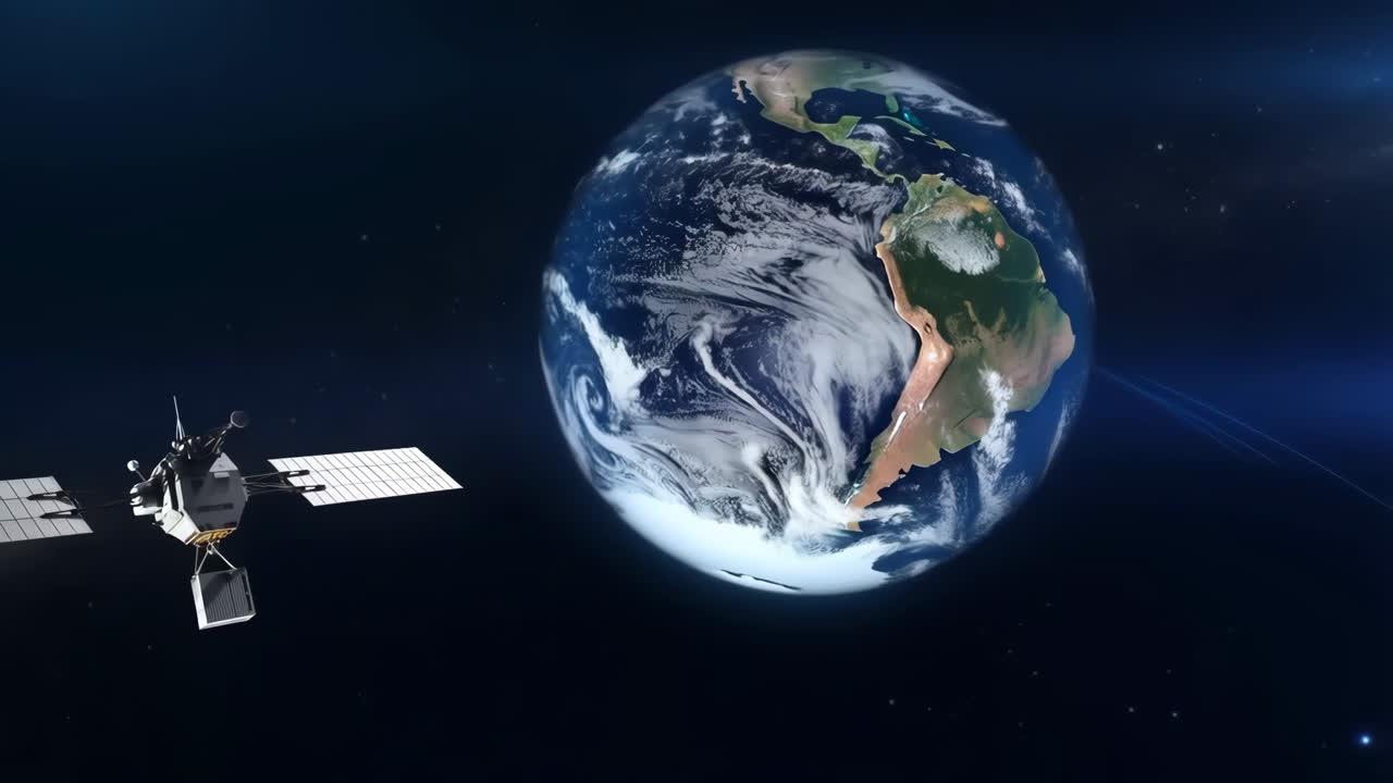 A satellite orbiting the Earth in space