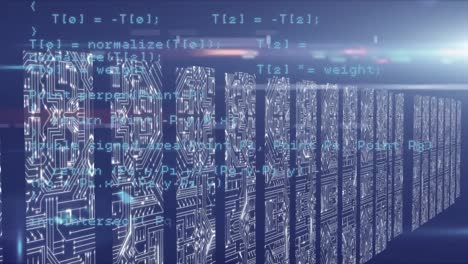 animación del procesamiento de datos en varias placas de circuitos informáticos