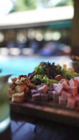 delicious food platter by the pool
