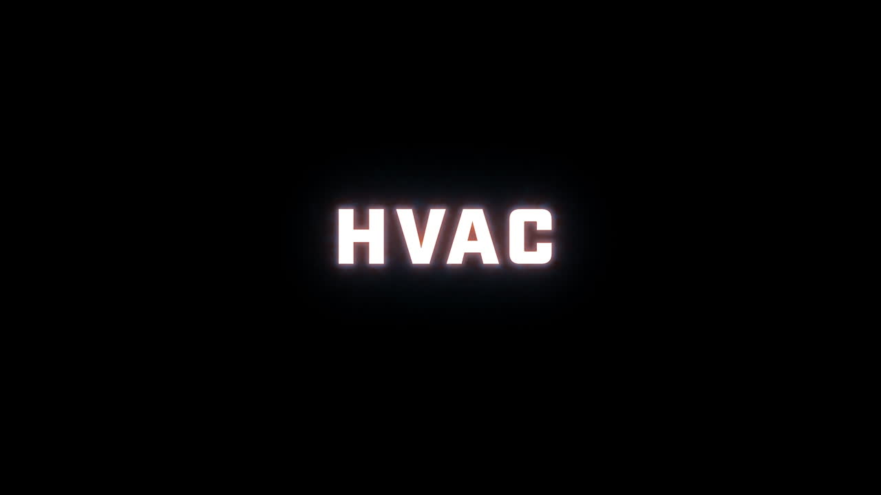 revelación de texto de 4k de la palabra "hvac" en un fondo negro