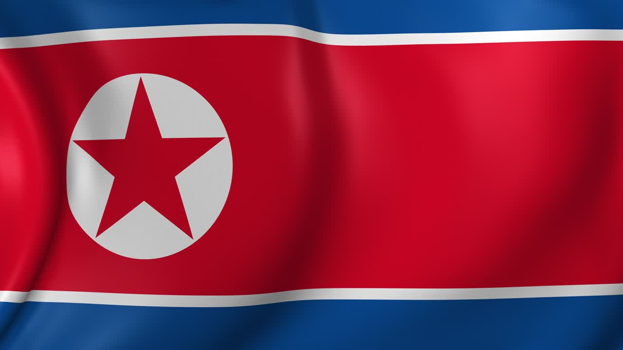 Video Animation of North Korea flag, slow Motion closeup waving in the wind.