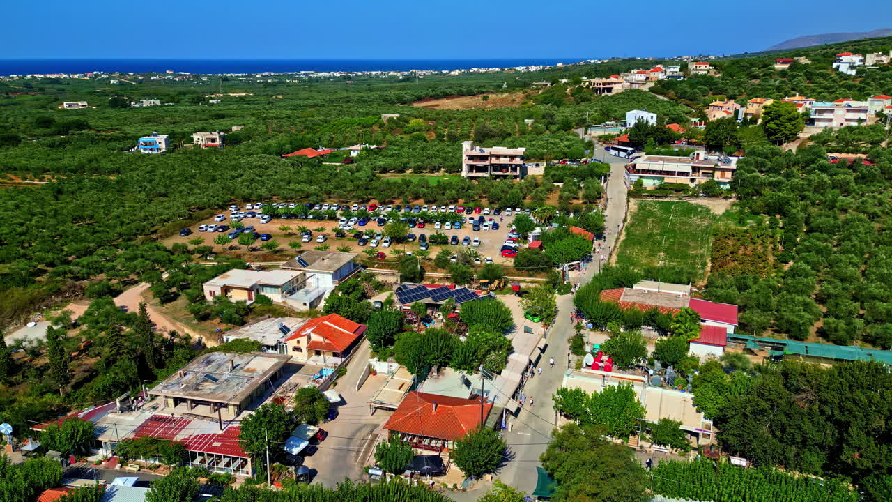 Aerial View of a Charming Village in Crete, Greece