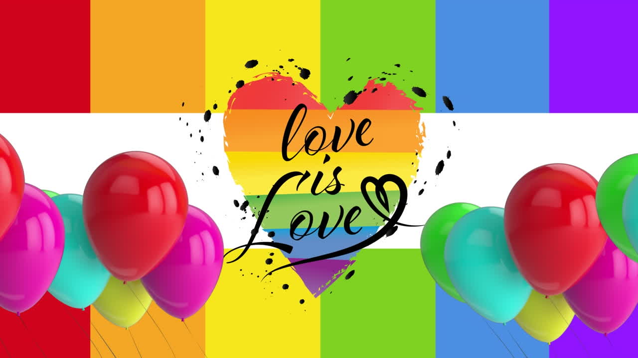 la animación del amor es lóbulo, corazón y globos sobre el fondo del arco iris