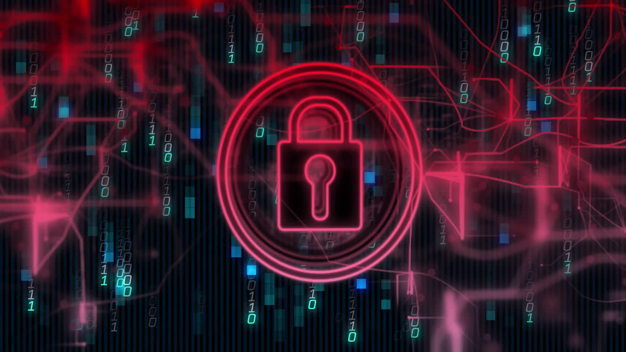 icono de bloqueo y código binario, animación de ciberseguridad sobre fondo digital