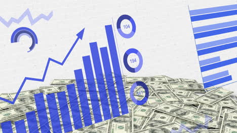 animación del procesamiento de datos financieros sobre billetes de dólares estadounidenses