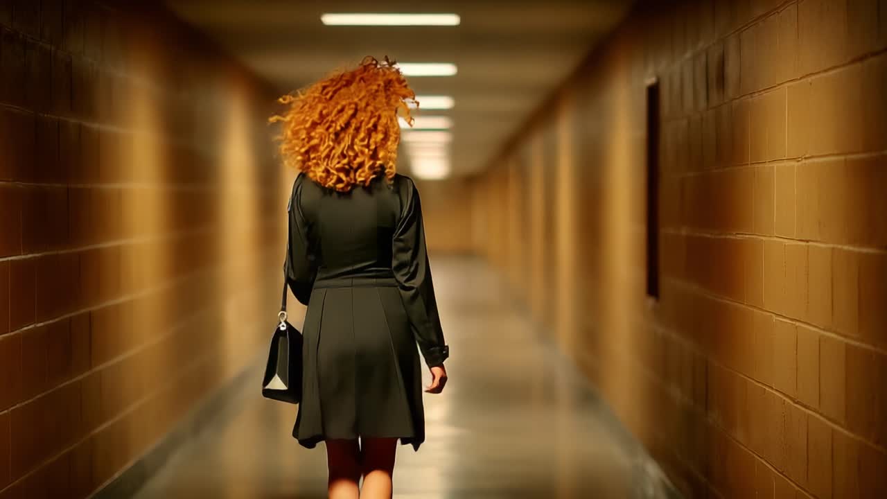 A Mysterious Figure Walks Away in a Dimly Lit Corridor, Capturing the Essence of Solitude and Reflection with Each Step Through the Empty Hallway