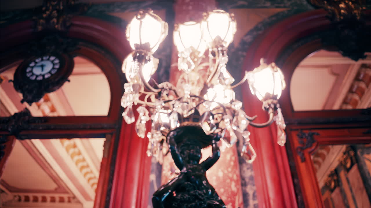 Monte Carlo, Monaco - December 14, 2024: Close up of a light fixture on the wall of the Monte Carlo Casino