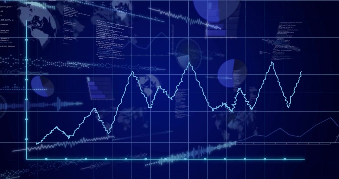 On data pulse, jagged trace emerging left, traveling right, spiking, settling upward to show trend