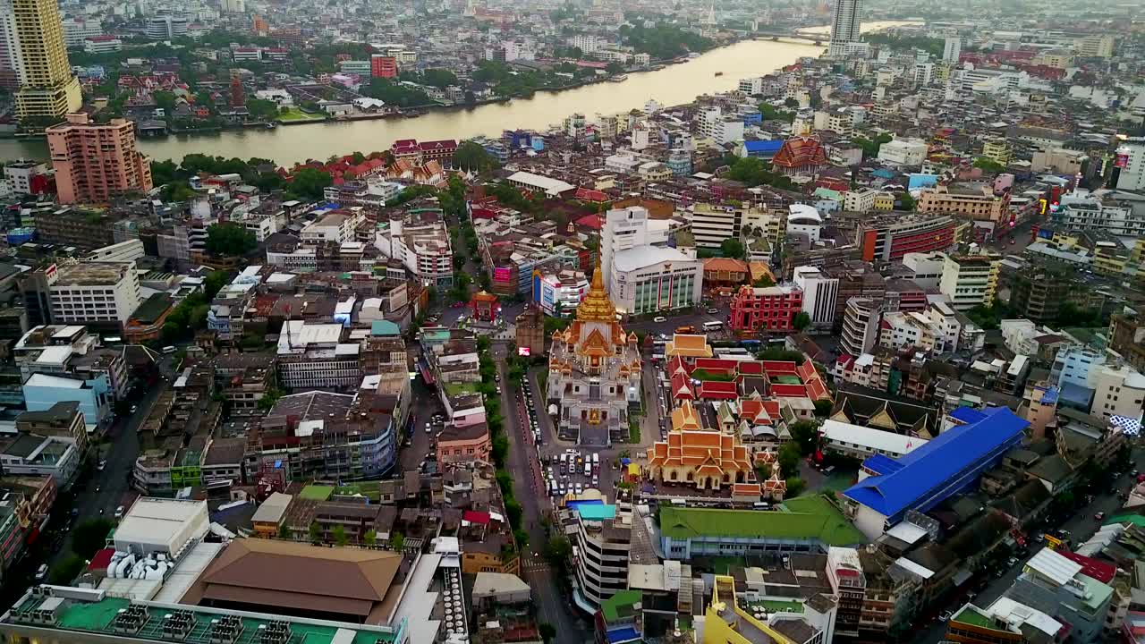 Fly to temple, City scene, Bangkok, Thailand