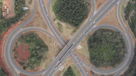 Scenic-top-view,-modern-cloverleaf-interchange-on-Nairobi-Southern-Bypass-Kenya