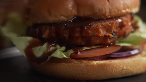 close up of a vegan, vegetarian burger